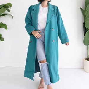 London Fog Teal Vintage 100% Wool Long Pea Coat Winter Coat Jacket 14-Medium